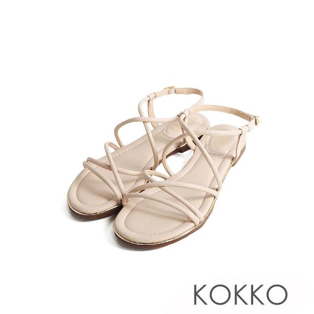 【KOKKO 集團】小清新線條交叉感軟Q細帶涼鞋(白色)