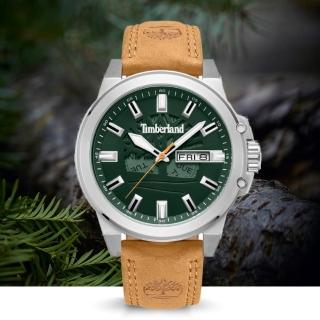 【Timberland】天柏嵐 CANFIELD系列 DAY-DATE多功能腕錶 皮帶-綠/棕色46mm(TDWGB0040802)