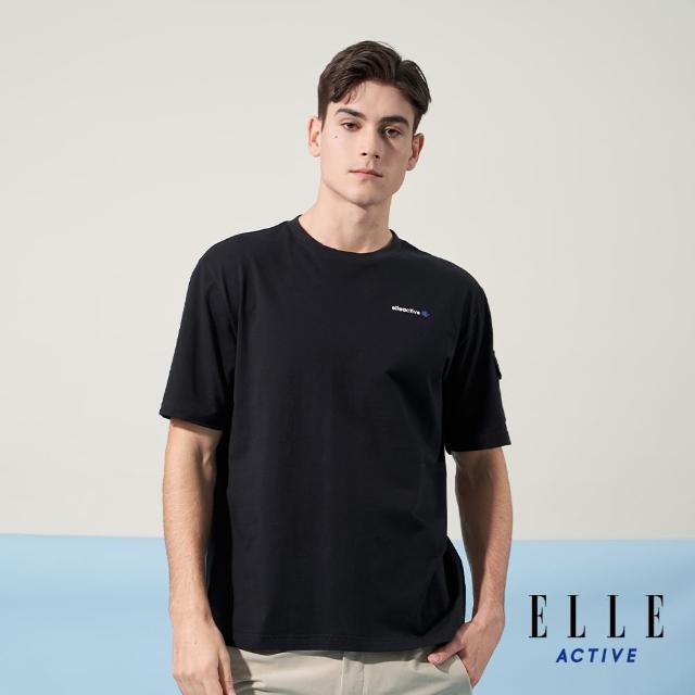 【ELLE ACTIVE】男女共款 寬鬆圓領短袖T恤-黑色(EA24M2F1601#99)