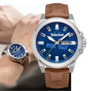 【Timberland】天柏嵐 CANFIELD系列 DAY-DATE多功能腕錶 皮帶-藍/棕色46mm(TDWGB0040801)