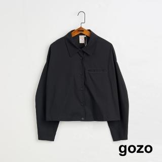 【gozo】MOMO獨家款★限量開賣 皮標造型口袋短版襯衫(兩色)