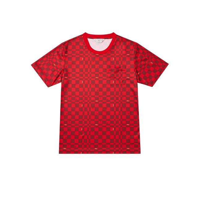 【FILA官方直營】男吸濕排汗棋盤格短袖圓領T恤-紅色(1TEY-1733-RD)