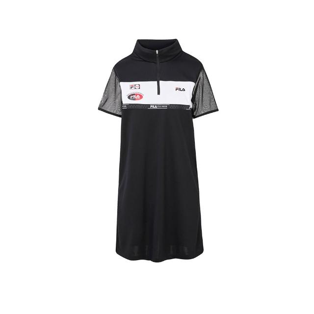 【FILA官方直營】女吸濕排汗短袖洋裝-黑色(5DRY-1747-BK)
