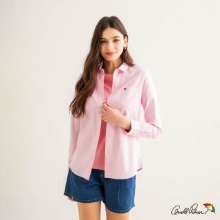 【Arnold Palmer 雨傘】女裝-多彩格紋拼接素面長袖襯衫(粉色)