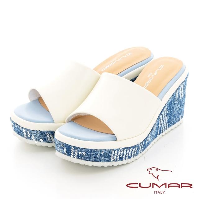 【CUMAR】輕量化異材質厚底坡跟拖涼鞋(米白色)