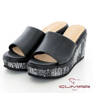 【CUMAR】輕量化異材質厚底坡跟拖涼鞋(黑色)