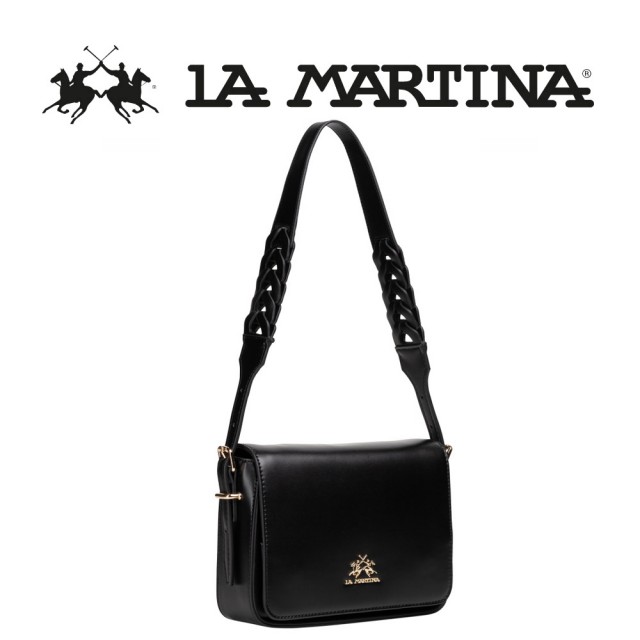 【LA MARTINA】義大利原裝進口 限量2折 頂級時尚金標皮革肩背包 1286T 全新專櫃展示品(黑色)