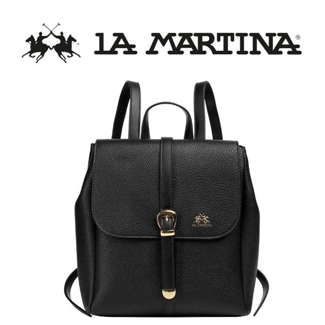 【LA MARTINA】義大利原裝進口 限量2折 頂級金標素面皮革後背包 1281T 全新專櫃展示品(黑色)