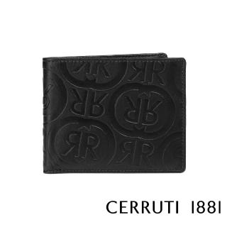 【Cerruti 1881】限量2折 義大利頂級小牛皮4卡零錢袋短夾皮夾 5410M 全新專櫃展示品(黑色 贈禮盒提袋)