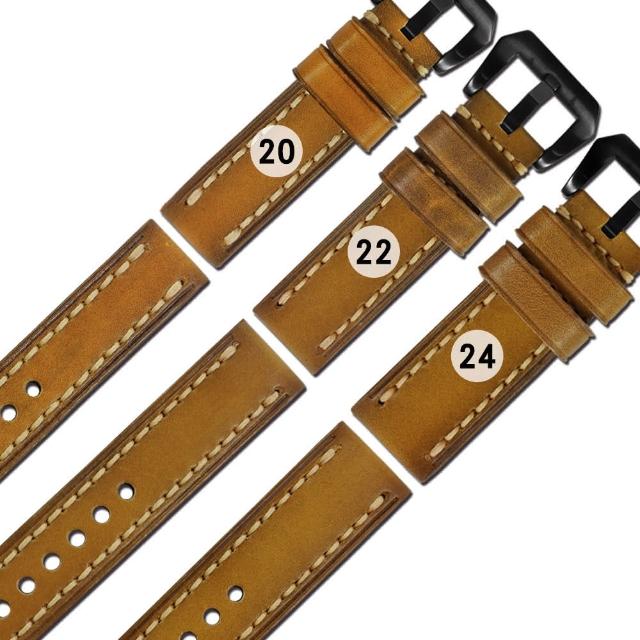 【Watchband】20.22.24mm / 各品牌通用 百搭款 經典復刻 厚實柔軟 牛皮錶帶(橘黃色)