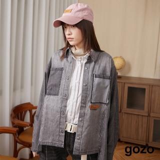 【gozo】剪接造型拼色牛仔襯衫(兩色)