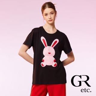 【GLORY21】網路獨賣款-etc.俏皮刺繡粉兔圓領上衣(黑色)