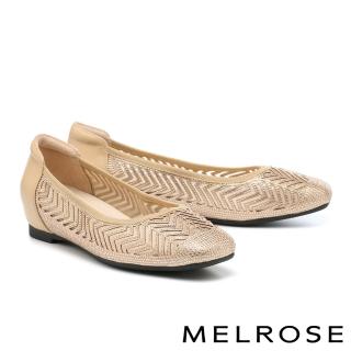 【MELROSE】美樂斯 華麗晶鑽網布拼接牛皮內增高方頭低跟鞋(粉)