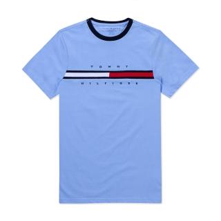 【Tommy Hilfiger】TOMMY 經典刺繡文字Logo圖案短袖T恤-水藍色(平輸品)