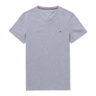 【Tommy Hilfiger】TOMMY 經典V領Logo素面短袖T恤-灰色(平輸品)
