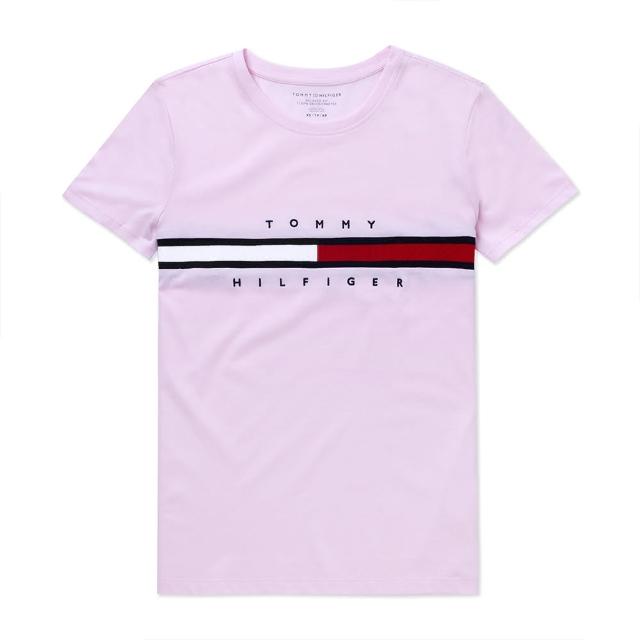 【Tommy Hilfiger】TOMMY 經典刺繡文字Logo圖案短袖T恤-女-粉色(平輸品)