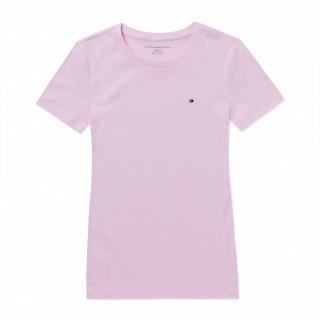 【Tommy Hilfiger】TOMMY 經典圓領Logo素面短袖T恤-女-粉色(平輸品/爆款/必備基本款)