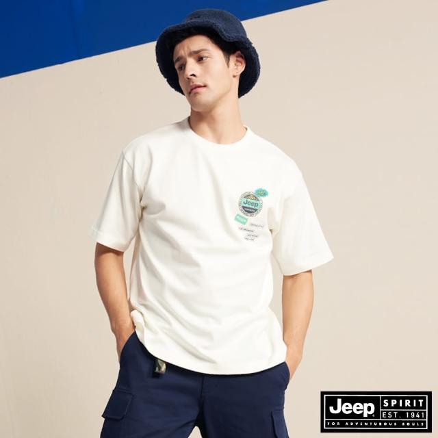 【JEEP】男裝 品牌LOGO休閒厚磅短袖T恤(白色)