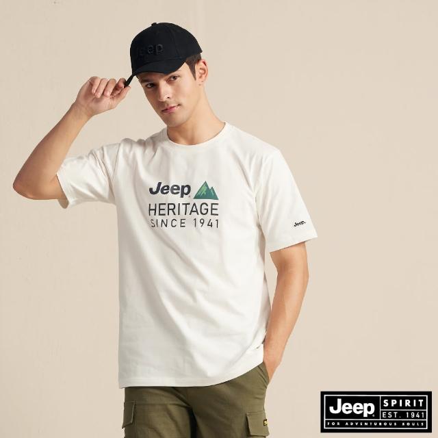 【JEEP】男裝 簡約山岳LOGO短袖T恤(白色)