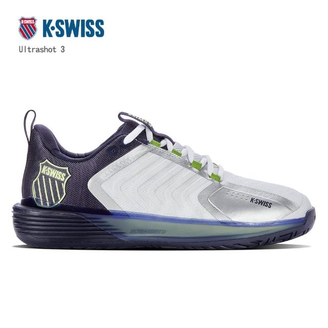 【K-SWISS】網球鞋 男鞋 白藍綠 Ultrashot 3(送運動襪)