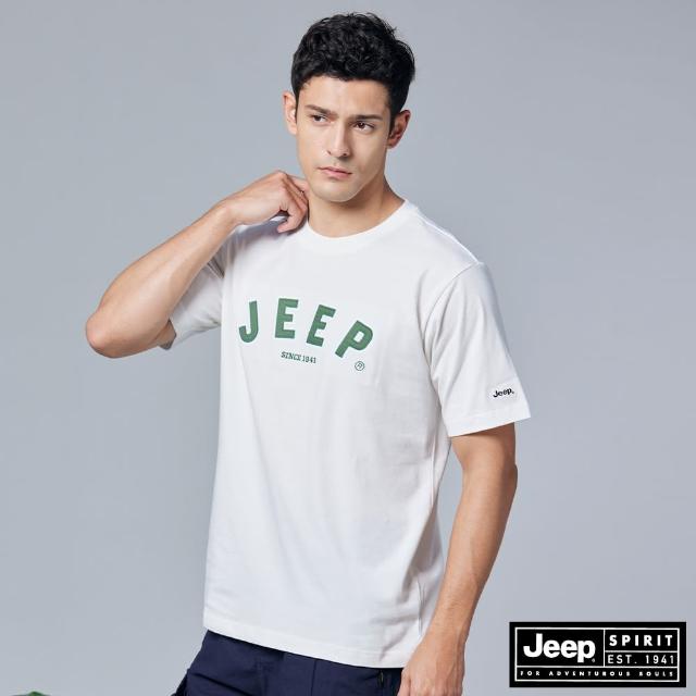 【JEEP】男裝 品牌LOGO貼布繡短袖T恤(白色)
