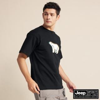 【JEEP】男裝 北極熊純棉短袖T恤-男女適穿(黑色)