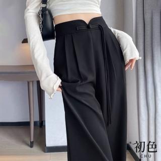 【初色】素色中國風垂感顯瘦高腰窄版修身闊腿西裝褲-共3款2色-33078(M-2XL可選)