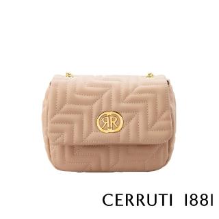 【Cerruti 1881】限量2折 義大利頂級利小牛皮肩背包 CEBA05968M 全新專櫃展示品(粉膚色)