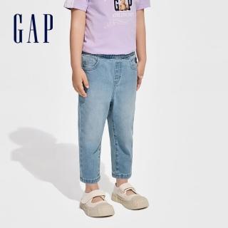 【GAP】女幼童裝 Logo鬆緊直筒牛仔褲-淺藍色(409058)