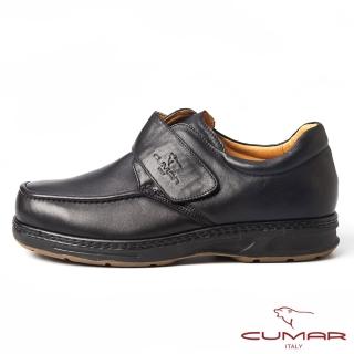 【CUMAR】CUMAR專利舒適氣墊‧魔鬼氈百搭皮鞋(黑色)