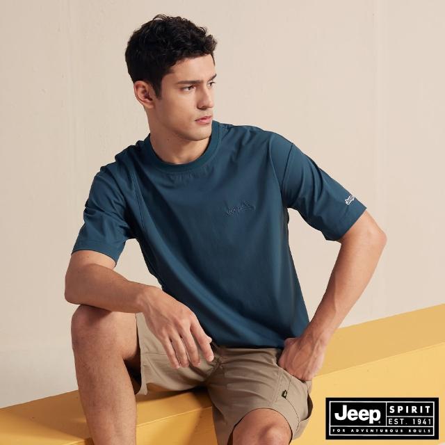【JEEP】男裝 拼接口袋短袖T恤(深藍)
