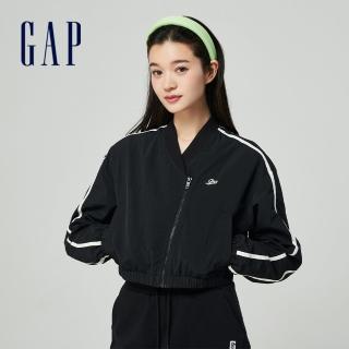 【GAP】女裝 Logo立領短版外套-黑色(872713)