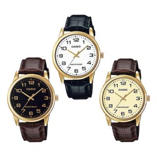 【CASIO 卡西歐】MTP-V001GL 復古文青 數字 大錶面 皮革 腕錶(簡約經典)