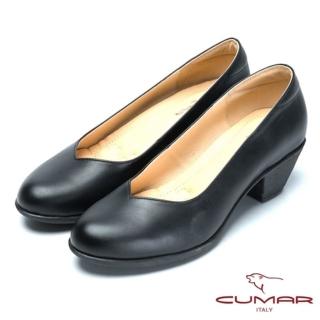 【CUMAR】嚴選氣墊真皮高跟鞋(黑色)