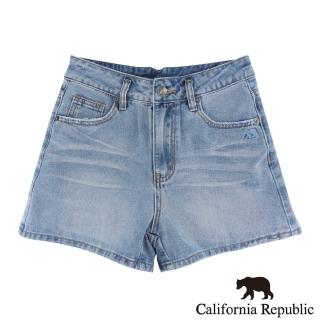 【California Republic】皮標微刷破口袋牛仔短褲(女版)