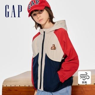 【GAP】男童裝 Logo防風小熊刺繡連帽外套-紅藍撞色(401265)
