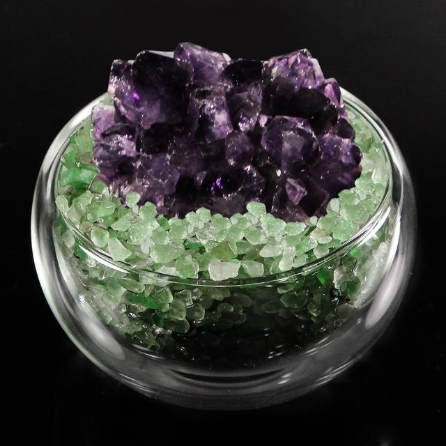 【A1寶石】頂級紫水晶花/綠水晶聚寶盆-招財轉運居家風水必備