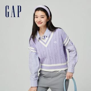 【GAP】女裝 Logo純棉V領短版針織背心-紫色(890004)