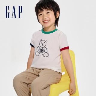 【GAP】男幼童裝 Logo純棉小熊印花圓領短袖T恤-白色(890264)