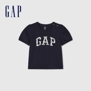 【GAP】女幼童裝 Logo純棉印花圓領短袖T恤-海軍藍(890339)