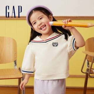 【GAP】女幼童裝 Logo印花翻領短袖T恤-白色(890342)