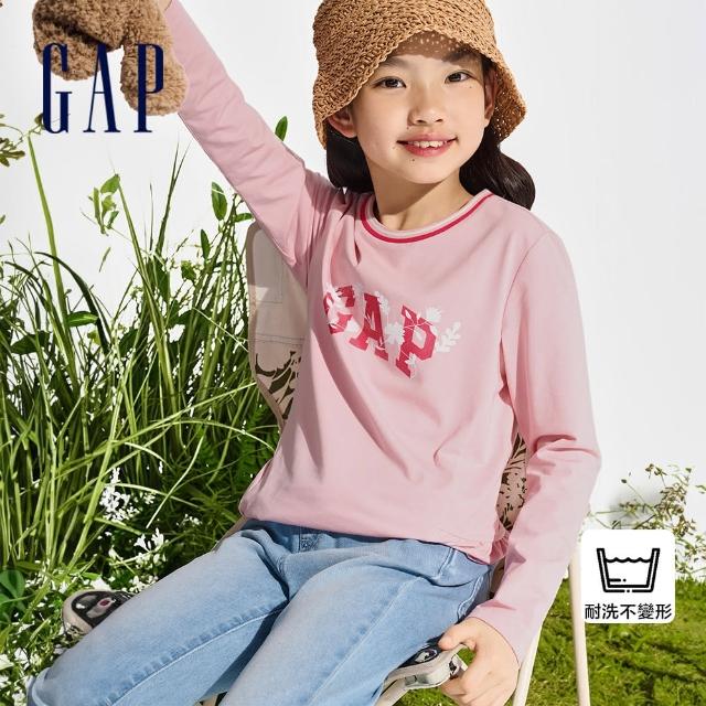 【GAP】女童裝 Logo印花圓領長袖T恤-粉色(890401)