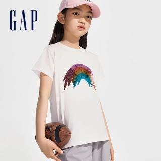 【GAP】女童裝 純棉趣味圓領短袖T恤-米白色(890400)
