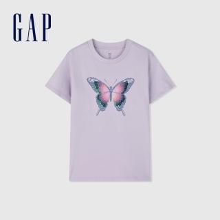 【GAP】女童裝 純棉趣味圓領短袖T恤-紫色(890400)