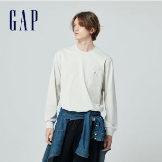 【GAP】男裝 純棉圓領長袖T恤-米白色(876996)