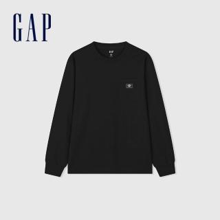 【GAP】男裝 純棉圓領長袖T恤-黑色(876996)