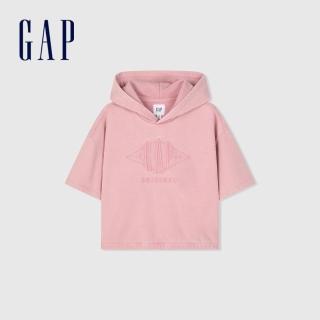【GAP】女裝 Logo短袖帽T 復古水洗系列-粉紅色(874526)