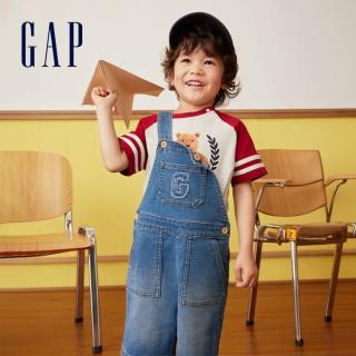 【GAP】男幼童裝 Logo牛仔吊帶短褲-藍色(890427)