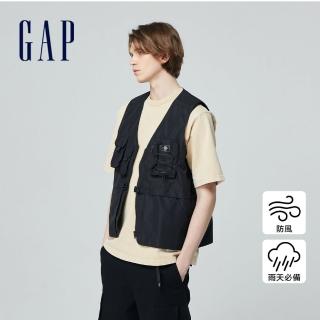 【GAP】男裝 防風防雨工裝背心外套-黑色(877479)