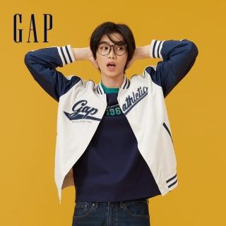 【GAP】男裝 Logo印花立領棒球外套-白色(877532)